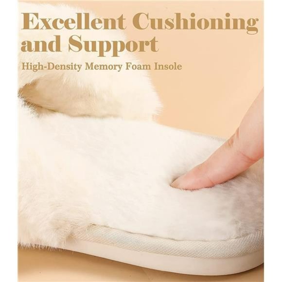 Cross Band Cozy Plush Home Slippers Fluffy Furry Open Toe Slide Slipper - Picture 2 of 6